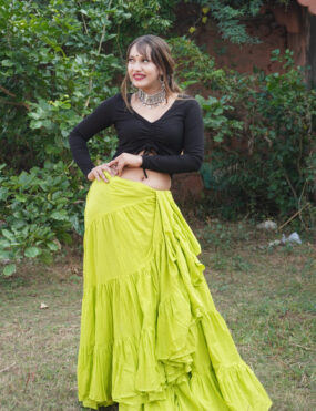 Cotton solid skirt parrot green/tribal skirt/belly skirt