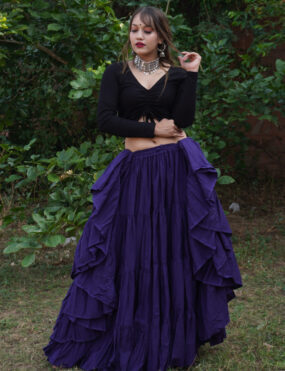 Cotton hand made solid skirt navy blue/tribal skirt/belly skirt