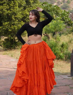 Cotton hand made solid skirt orange/tribal skirt/belly skirt