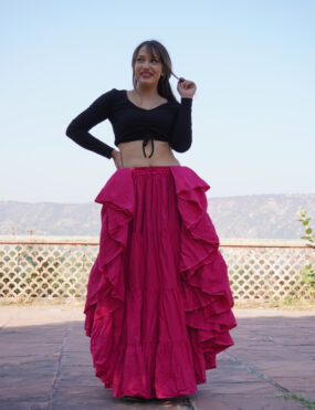 Cotton hand made solid skirt rani pink/tribal skirt/belly skirt