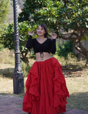 Cotton hand made solid skirt red/tribal skirt/belly skirt