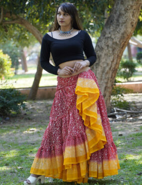 Johdha mharani 25 yard premium glittery skirts red with yellow